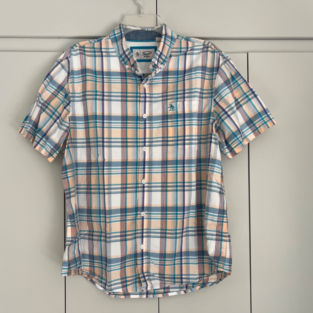 Original Penguin by Munsingwear Plaid Short Sleeve Button Down Shirt L